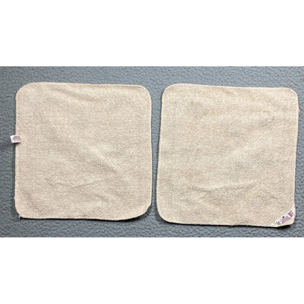 Vintage Cannon Bath Wash Cloths Beige Purple Floral 11 Inch‎ Squares Lot of 2